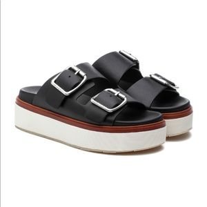 J/Slides Bowie Black Leather Platform Slides, Size 7